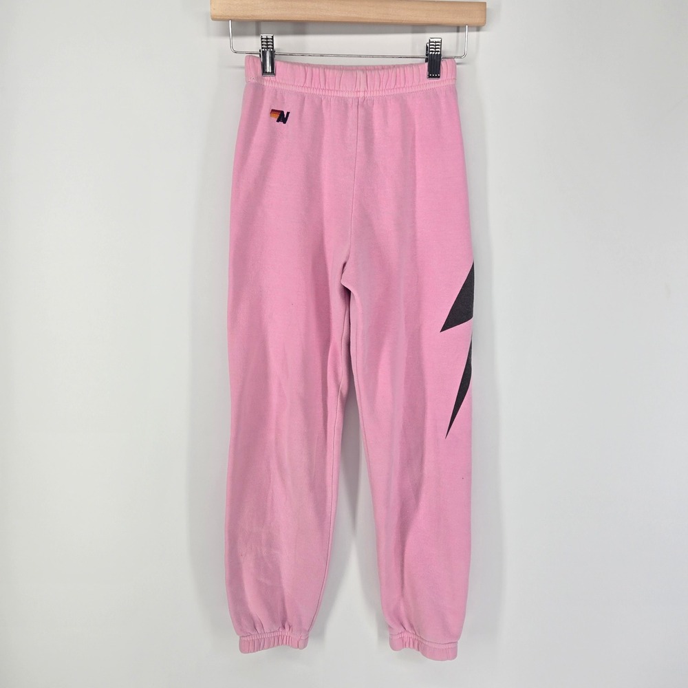 Aviator Nation Sweatpants Kids 12 Pink Lightning Bolt Graphic Joggers Retro USA